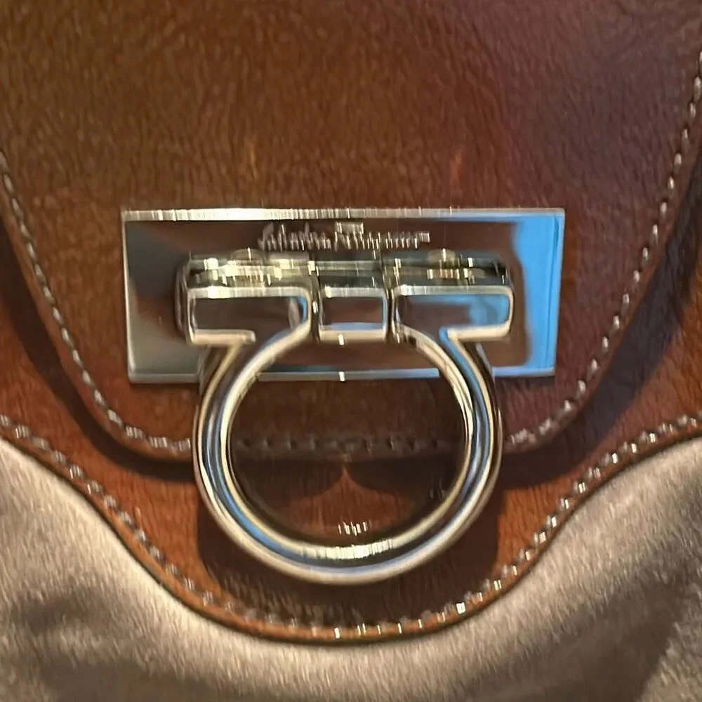 Vintage Salvatore Ferragamo Womens Marisa Colorblock Brown Leather Shoulder Bag - Picture 5 of 14